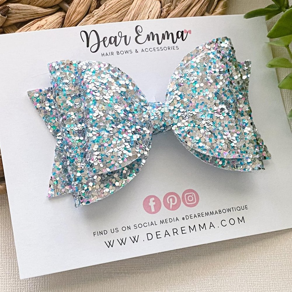 Ocean Silver Chunky Glitter Hair Bow